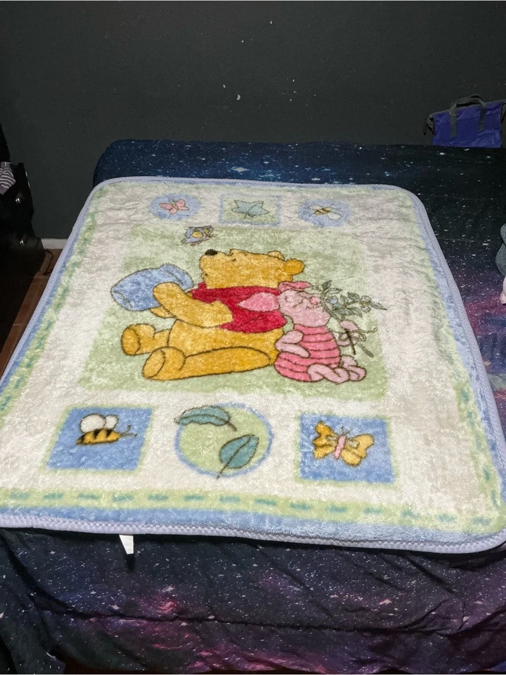Disney Winnie the Pooh Plush Baby Blanket in Yellow, Pink, Blue and Cream